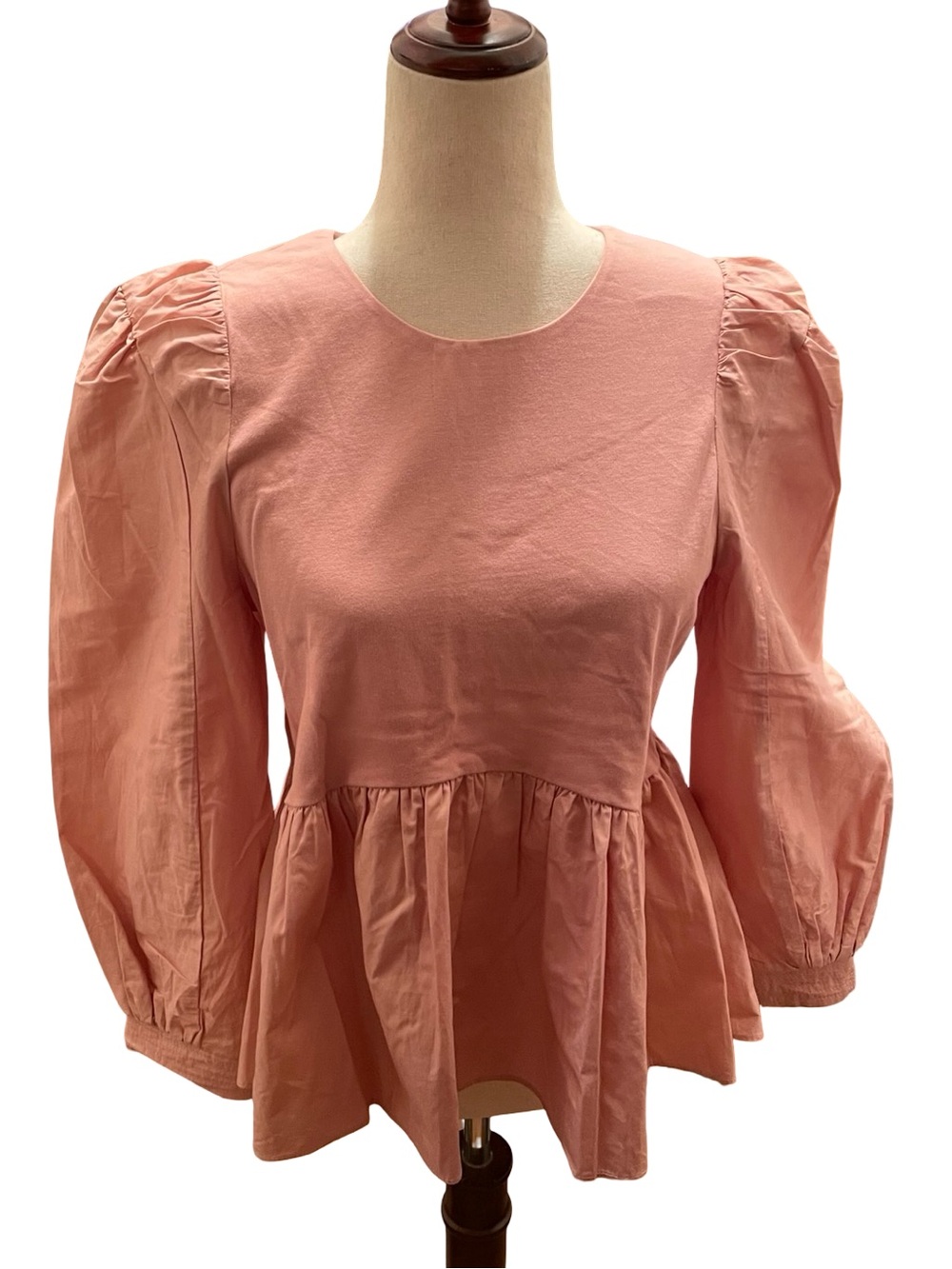 ENGLISH FACTORY BLUSH MIXED MEDIA PEPLUM TOP